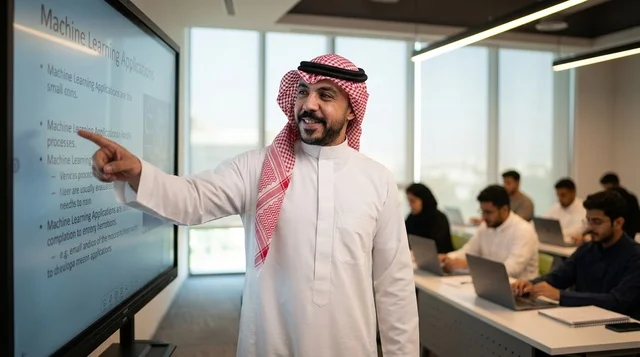 Saudi Lecturer Presenting Machine Learning in Classroom