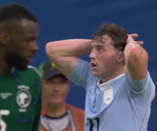 The Saudi national team player and his Uruguayan opponent on the field in the 2026 World Cup matches.
