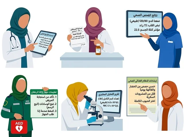 Arab Female Muslim Doctors Medical Vector Illustration