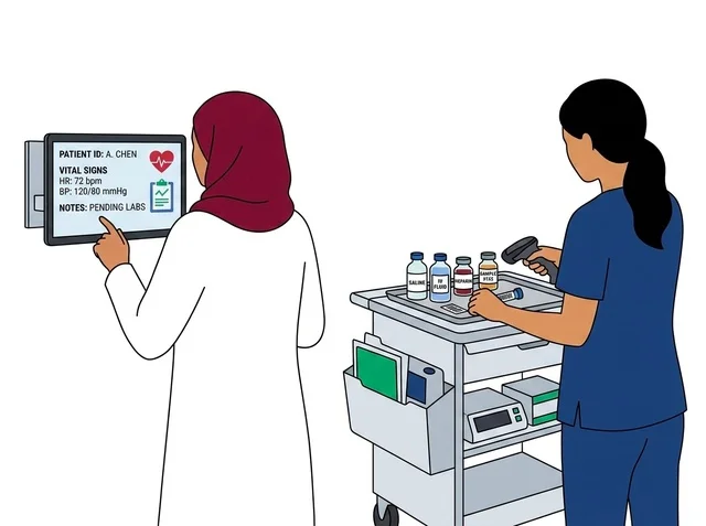 رسم توضيحي لطبيبة وممرضة تعملان في المستشفى