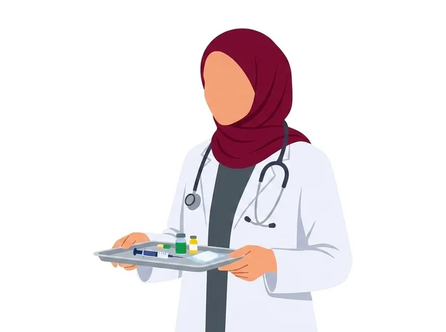 Muslim Female Doctor Wearing Hijab Holding Medical Tray