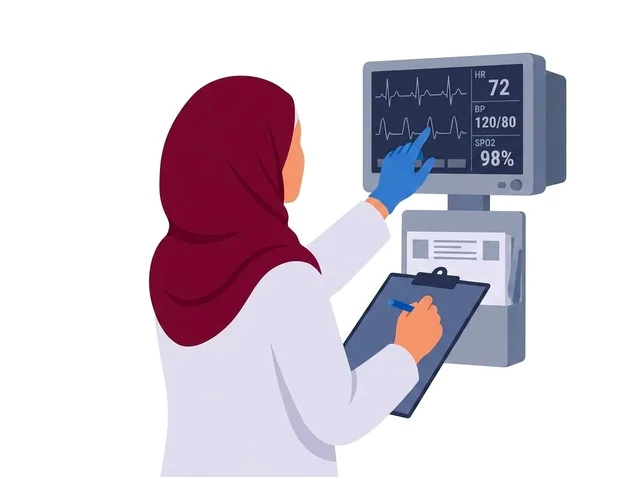 Muslim Female Doctor Monitoring Patient Vitals Illustration