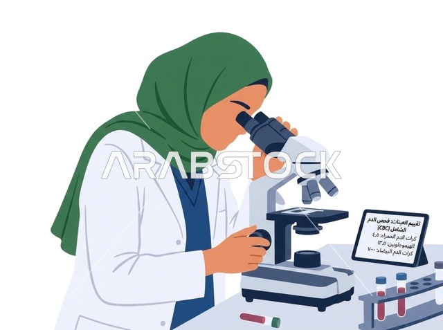Arab Female Scientist with Microscope Lab Illustration