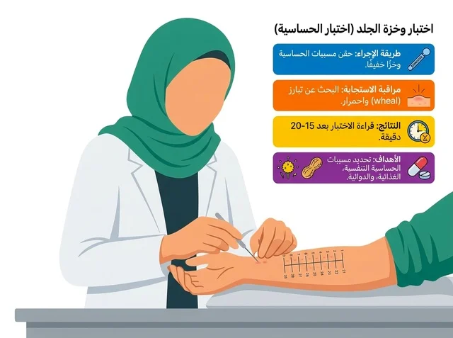 Skin Prick Allergy Test Vector Illustration with Arabic Text