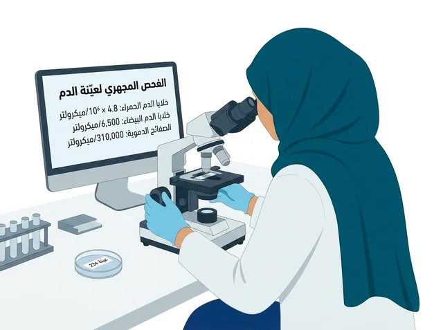 Female Hijab Scientist Microscope Blood Analysis Illustration