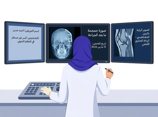 Female Hijabi Radiologist Analyzing Medical Scans Vector