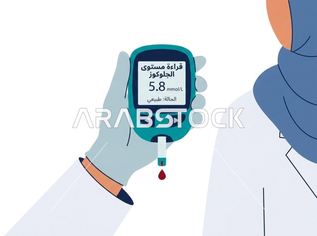 Glucometer Blood Sugar Test Arabic Vector Illustration