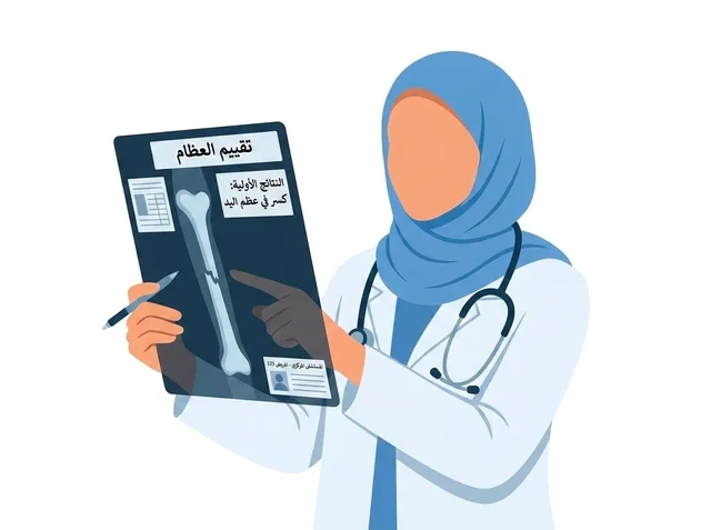Muslim Female Doctor Holding Bone X-Ray Vector Illustration