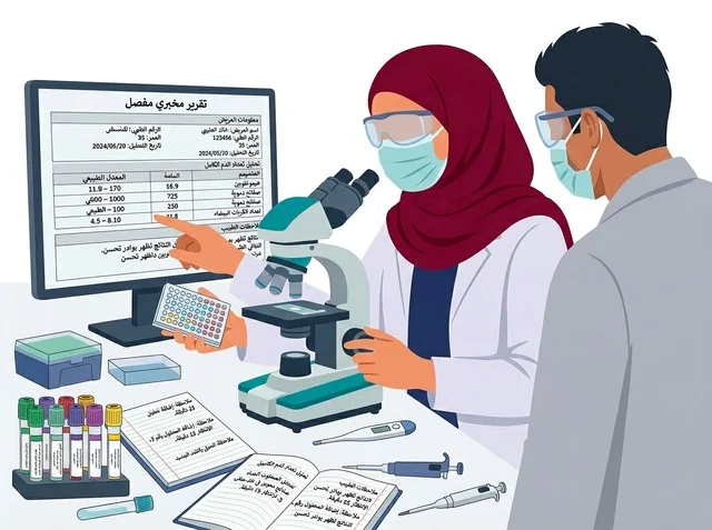 Muslim Scientists Analyzing Lab Results Illustration