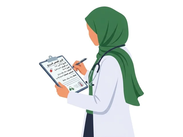 Muslim Female Doctor Writing on Clipboard Illustration