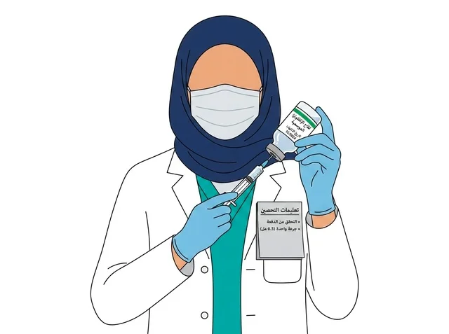 Muslim Female Doctor Preparing Influenza Vaccine Vector