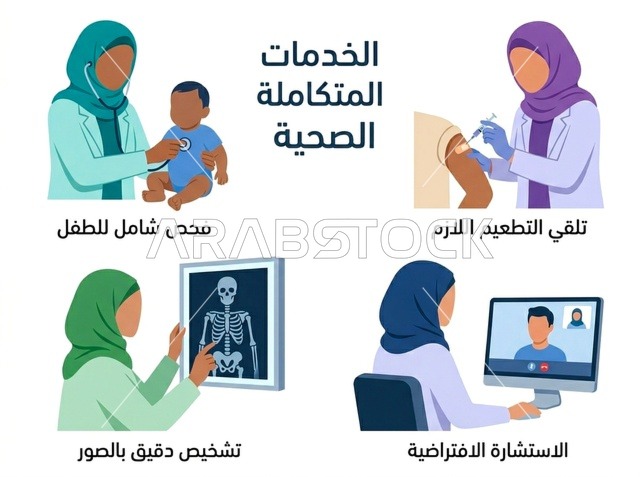 رسومات توضيحية لخدمات الرعاية الصحية المتكاملة للأطفال