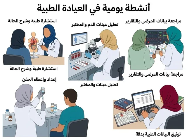 Arabic Medical Clinic Daily Activities Infographic Illustration