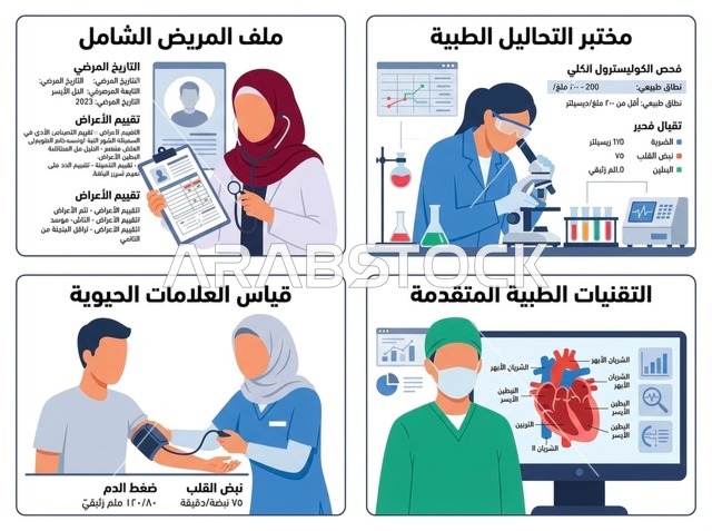 رسومات توضيحية للخدمات الطبية والتحاليل المخبرية