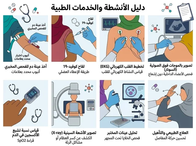 دليل الأنشطة والخدمات الطبية رسم توضيحي إنفوجرافيك