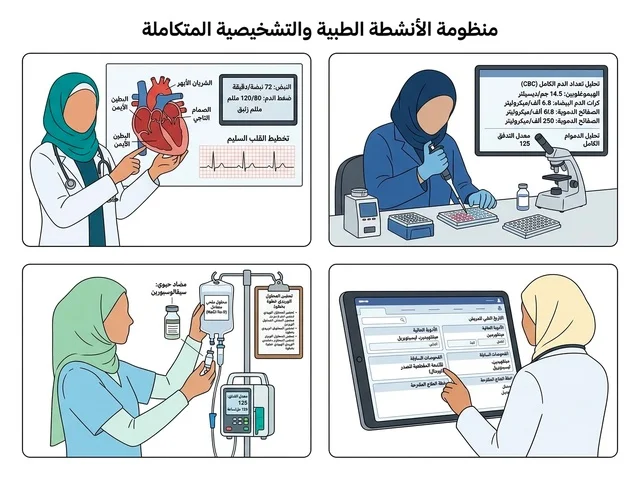 Integrated Medical Activities Arabic Infographic Vector