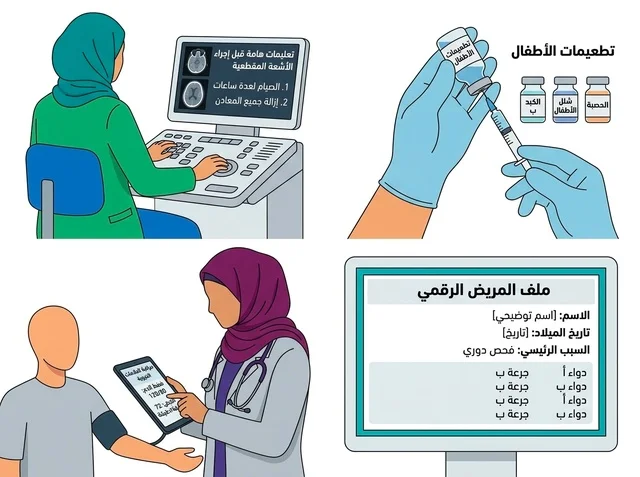 رسم توضيحي للخدمات الطبية والرعاية الصحية باللغة العربية