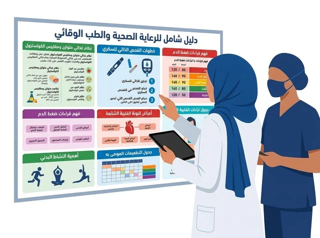 طبيبة محجبة تشرح دليل الرعاية الصحية والطب الوقائي
