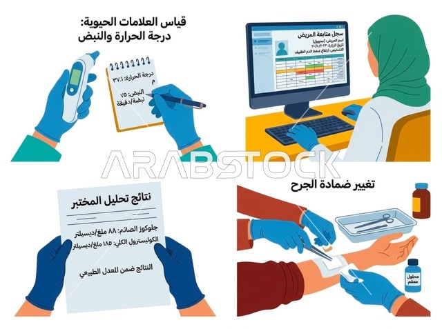 رسم توضيحي لإجراءات الرعاية الطبية والخدمات الصحية