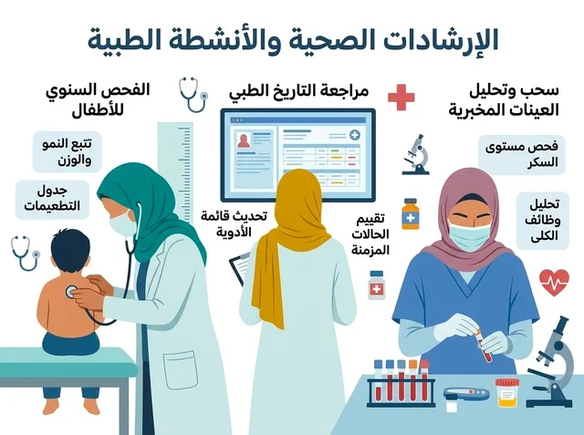 Arabic Medical Guidelines and Healthcare Infographic Vector