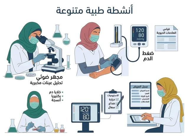 Arab Female Doctors Medical Activities Vector Illustration