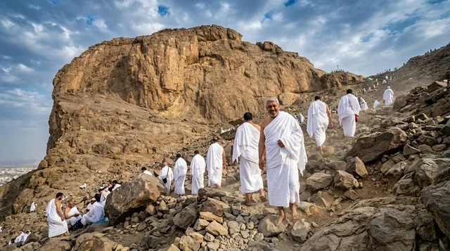 صعود الحجاج بملابس الإحرام جبل النور بمكة المكرمة
