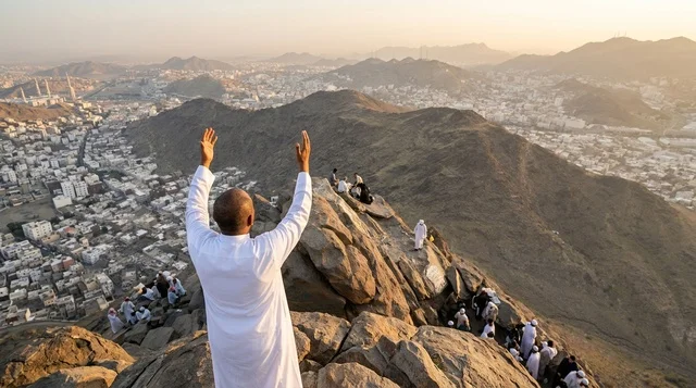 Muslim Pilgrim Supplicating on Mount Hira Mecca