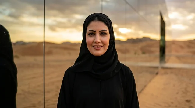 Saudi Woman in Traditional Abaya at AlUla Desert Sunset