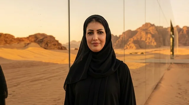 Saudi Woman at Maraya Concert Hall AlUla Sunset