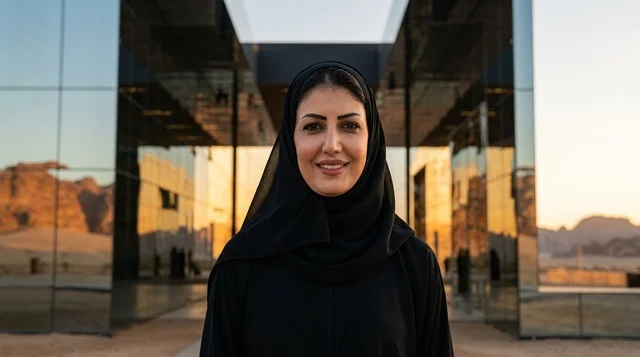 Saudi Woman at Maraya Concert Hall AlUla at Sunset