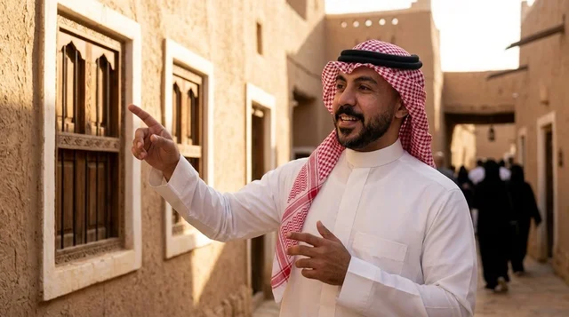 Saudi Man in Traditional Dress at Clay Heritage Site Saudi Man in Traditional Dress at Clay Heritage Site