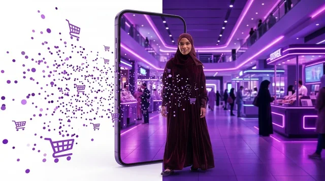 تسوق امرأة سعودية إلكترونيا عبر تطبيق الهاتف الذكي