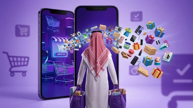 رجل سعودي يتسوق إلكترونيا عبر الهاتف الذكي