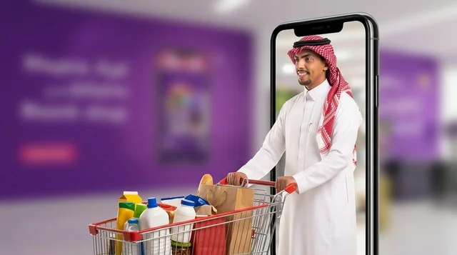 تسوق البقالة الإلكتروني لرجل سعودي عبر الهاتف الذكي