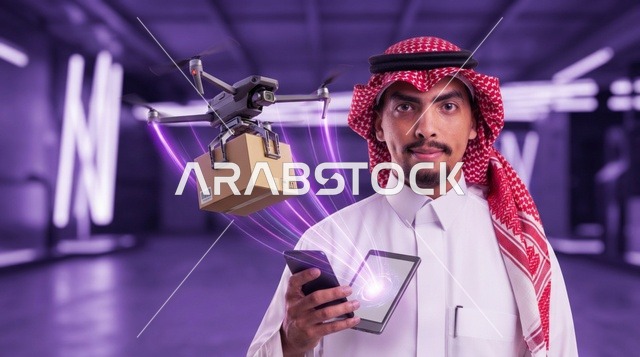 Saudi Man Tracking Drone Delivery with Smartphone