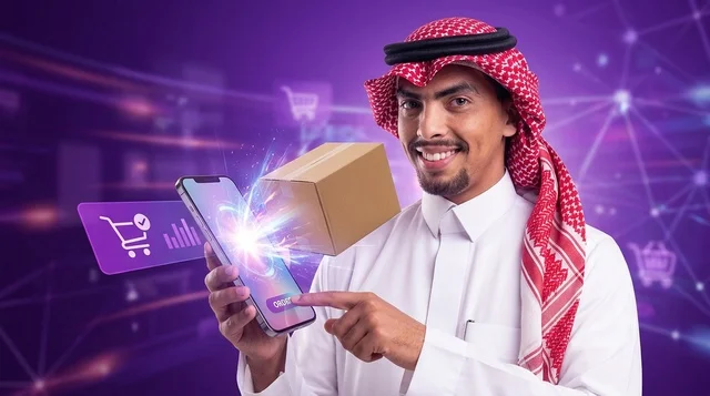 Saudi Man Using Smartphone for E-Commerce Shopping