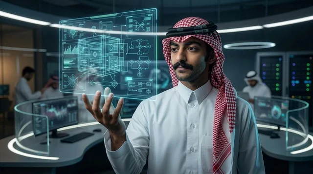 مبرمج سعودي يكتب الأكواد البرمجية ليلاً في المكتب