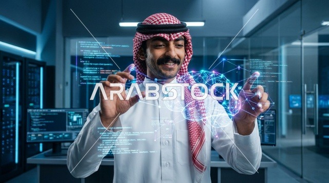 Saudi Man Using Holographic Brain Tech in Server Room
