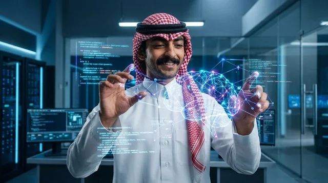Saudi Man Using Holographic Brain Tech in Server Room