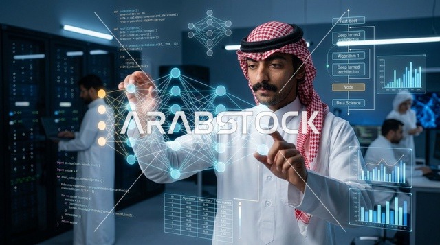 مهندس تقنية سعودي يتفاعل مع هولوغرام ذكاء اصطناعي