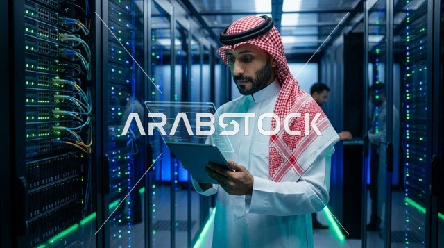 Saudi IT Specialist in Data Center Server Room
