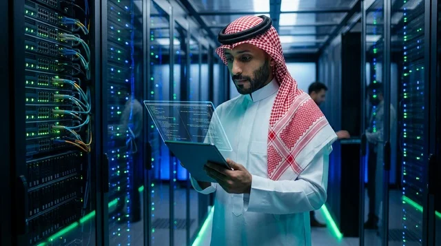 Saudi IT Specialist in Data Center Server Room