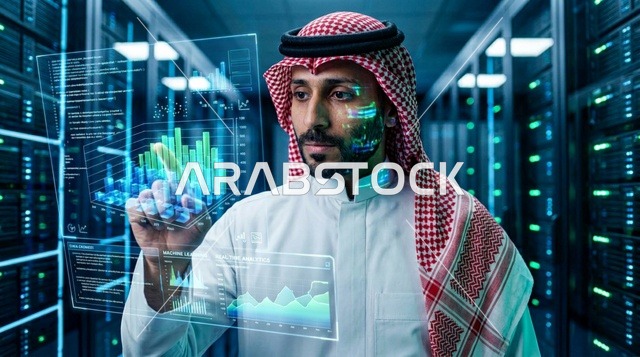 أخصائي تقنية معلومات سعودي في غرفة خوادم مركز البيانات