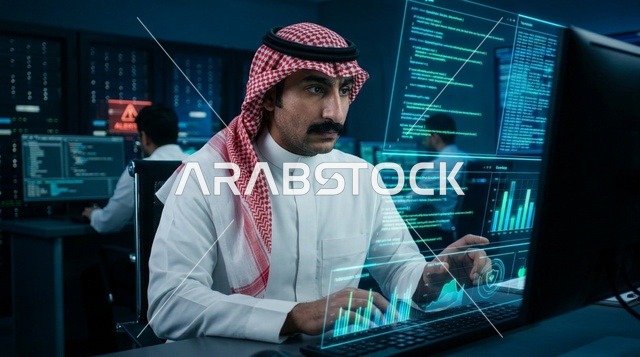 Saudi Programmer in Cybersecurity Control Room Office