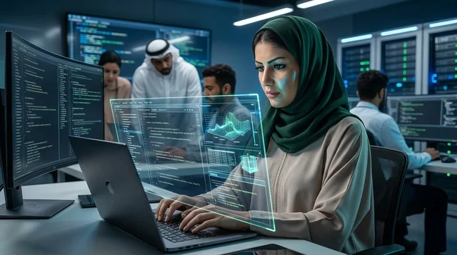 مبرمجة عربية تعمل في غرفة التحكم بالأمن السيبراني