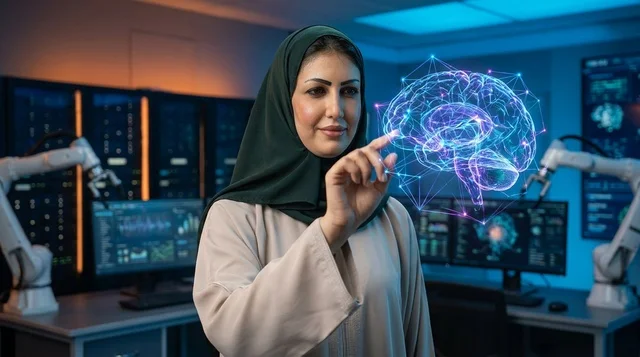 Saudi Female Scientist Interacts With Brain Hologram