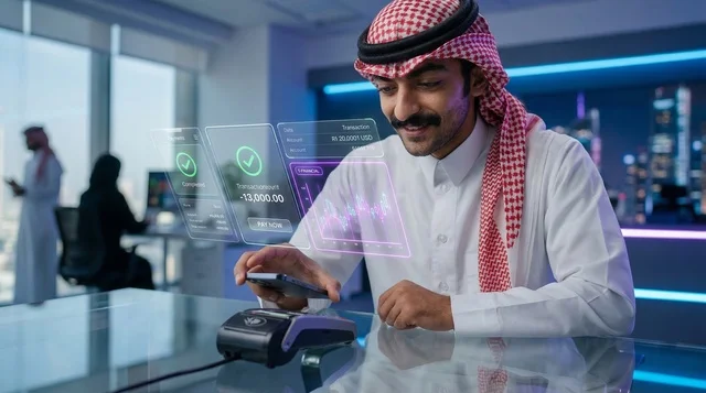 Saudi Man Using Holographic POS Payment In Office