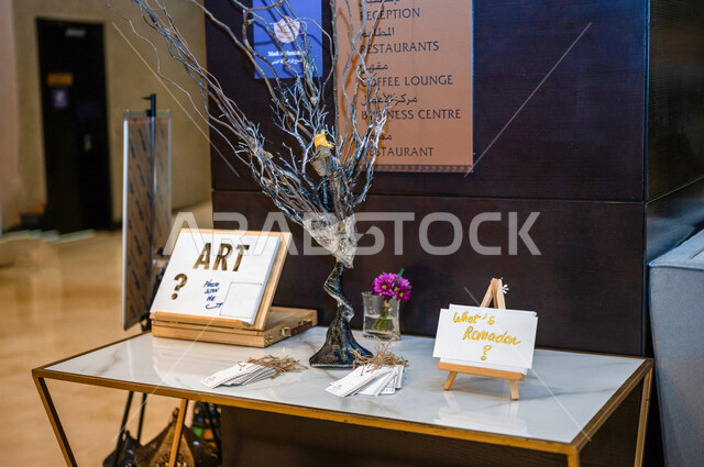 A close-up of an artistic angle to display heritage art pieces in the Heritage Craft exhibition in Saudi Arabia, display heritage drawings, exhibitions and arts, Saudi heritage, and a popular heritage art exhibition