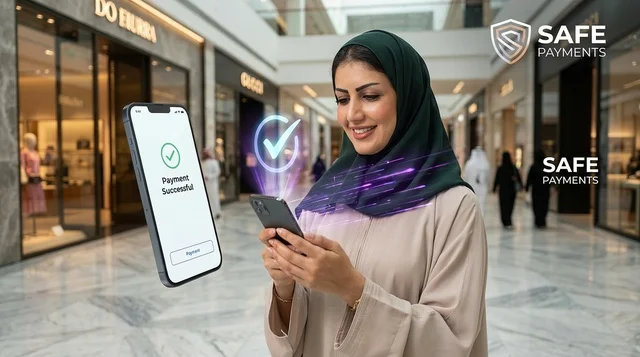 امرأة سعودية تستخدم تطبيق الخدمات المصرفية الرقمية