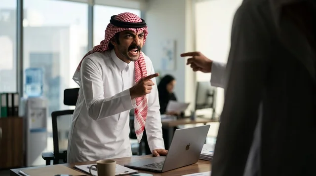 رجل أعمال سعودي غاضب يخوض جدالاً حاداً في المكتب